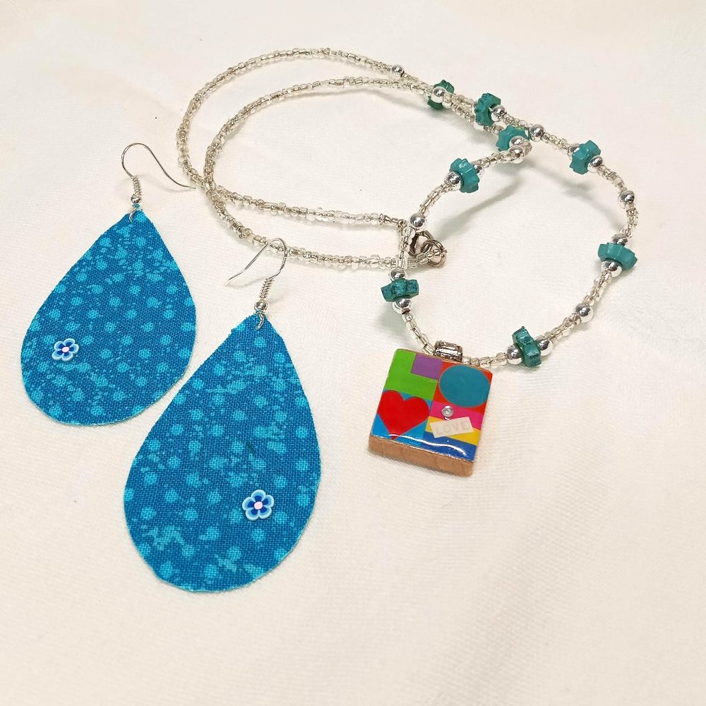 Love Reversible Necklace & Earrings Handmade (NEW)